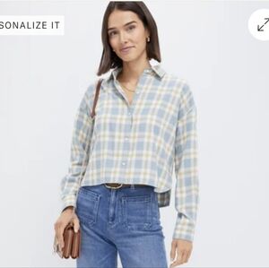Tuckernuck Blue Plaid Cropped Jasper Button Up Size Medium BNWT